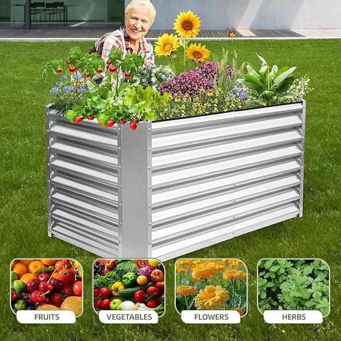 4x2x2ft Raised Garden Bed - Galvanized Deep Root Planter Boxes Outdoor with Wing Nuts and Safety Edges for Gardening Vegetables, Flowers, Herbs, Succulents - Silver by GreenHaven Gardens