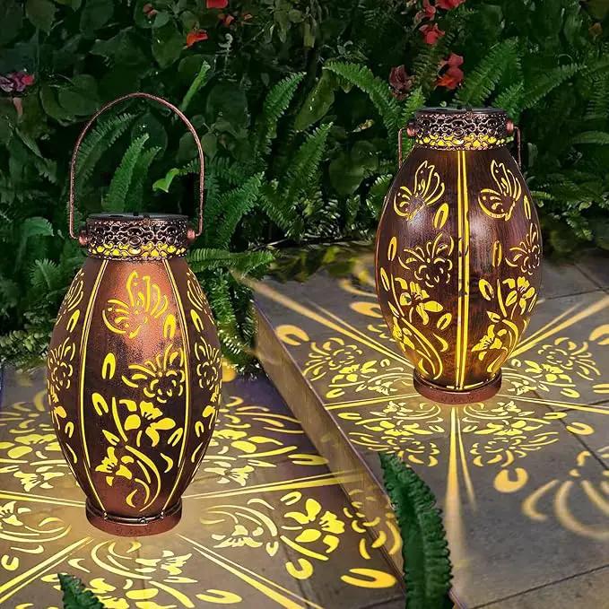 pearlstar 2 Pack Butterfly Solar Lantern Hanging Light Outdoor Waterproof Decorative Metal Solar Lamp for Table Garden Yard Patio Balcony Pathway,Copper,Birthday Gifts for Women Mom Men,Butterfly by GreenHaven Gardens