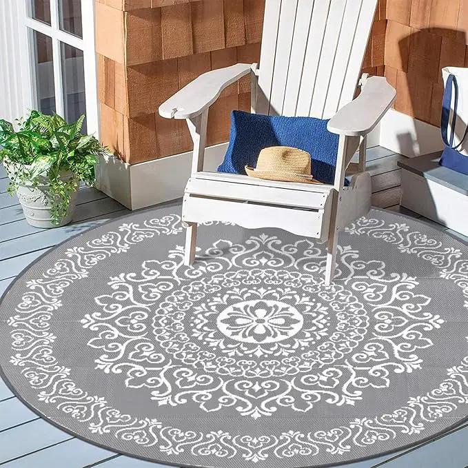 Pauwer Waterproof Outdoor Rug 8ft, Reversible Plastic Straw Patio Camping Rug, Indoor Outdoor RV Mat Carpet for Deck, Camper, Porch, Balcony, Backyard, Picnic, Floral Grey by GreenHaven Gardens