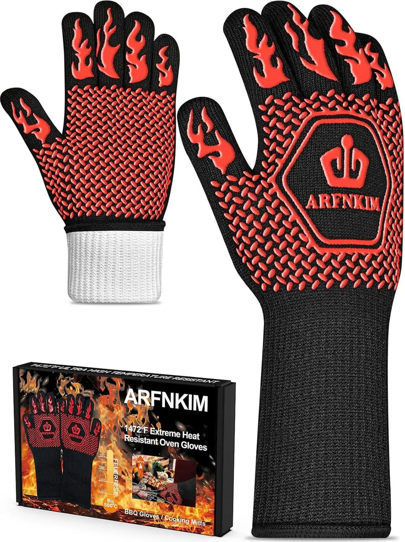 BBQ Oven Gloves, 1472℉ 3-Layers Heat Resistant Oven Mitts Silicone Non-Slip Cooking Gloves for Barbecue, Grilling, Baking, Welding, Smoker (A Pair) (Red) by GreenHaven Gardens