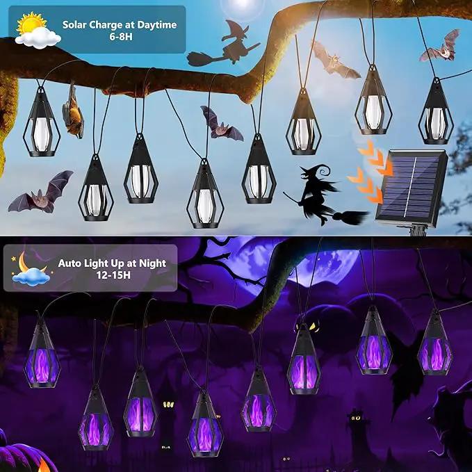 Solar Halloween Lights Outdoor, 13Ft Outdoor String Lights with 10 Flickering Flame Bulb, Waterproof Solar Powered Purple Halloween Lights LED Flame Lights for Halloween Decorations Yard Patio Garden by GreenHaven Gardens