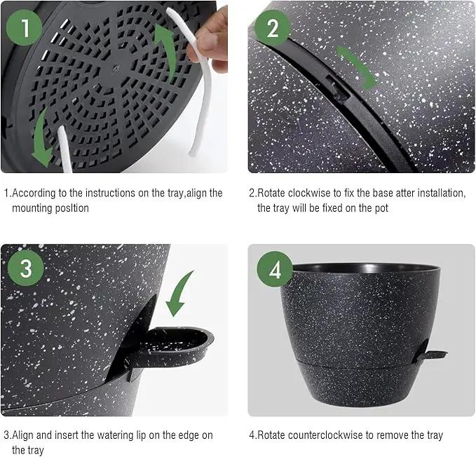 10/9/8 inch Self Watering Pots, Set of 3 Plastic Planters with Mesh Drainage Holes and Deep Reservoir for Indoor Outdoor Garden Plants and Flowers, Black Speckles by GreenHaven Gardens