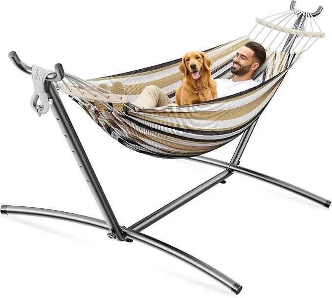 Double Hammock, Heavy Duty Portable, 500 lb Weight Capacity, Perfect for Both Indoors and Outdoors, 2 Person Hammock with Carrying Bag, Coffee by GreenHaven Gardens