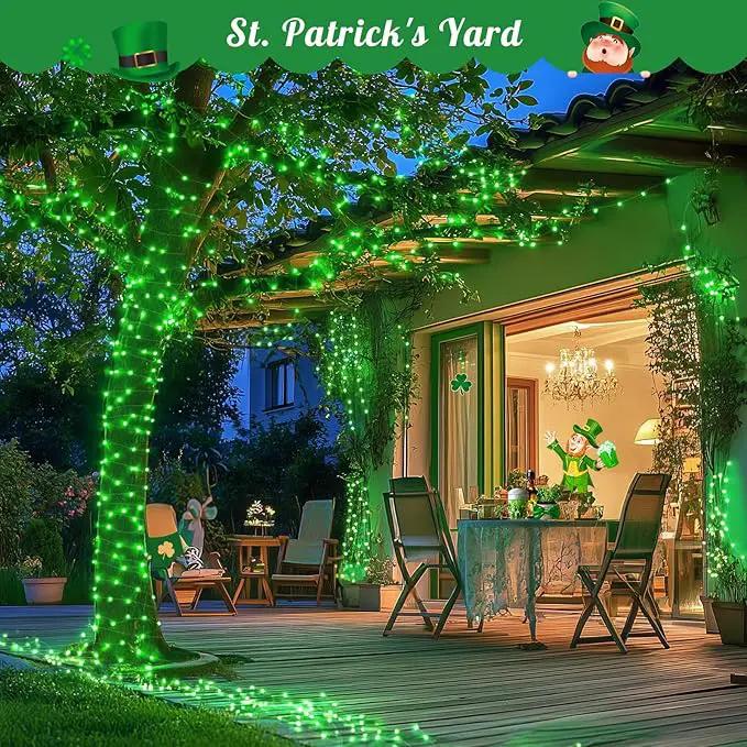 JMEXSUSS 2 Pack Green Solar Fairy Lights, Each 33ft 100 LED Green Solar Lights Outdoor, Waterproof St Patricks Day String Lights for Outside Patio Garden Party Tree Decorations by GreenHaven Gardens