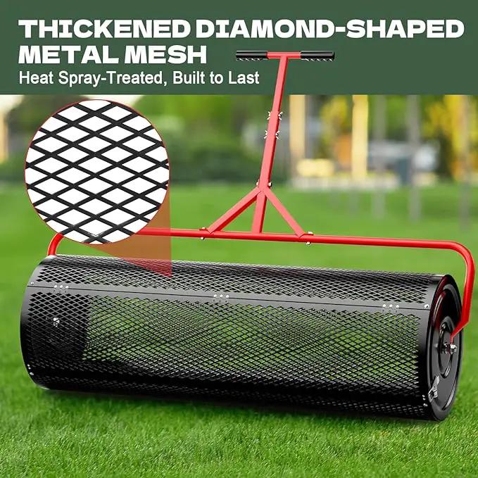 Compost Peat Moss Spreader for Lawn, 44 Inch Compost Roller Spreader with Adjustable T-Shaped Handle, Upgraded Side Clasps, Durable Lightweight Metal Roller, Lawn Garden Yard Care by GreenHaven Gardens