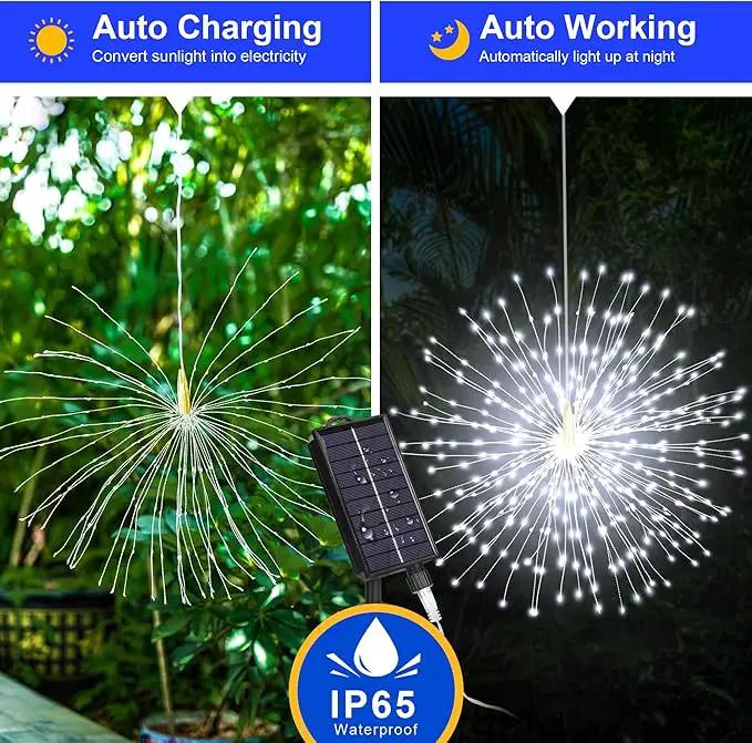 Solar Firework Lights Outdoor, 600 LED Starburst Light Outdoor with USB Rechargerable, 8 Modes Waterproof Solar Hanging Lights for Gazebo Yard Party Wedding Decorations(White, 600 LED) by GreenHaven Gardens