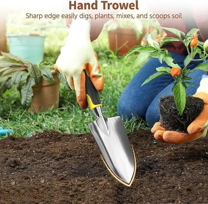 LASZOLA 3 Piece Garden Tool Set Include Hand Trowel Rake and Transplant Shovel for Women, Indoor Heavy Duty Small Spade Kit with Ergonomic Handle to Weed and Loosen, for Mom and Plant Beginner, Yellow by GreenHaven Gardens
