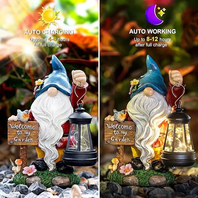C&Y&G&X Solar Garden Gnome Statue – Waterproof Outdoor Decor with Solar Lantern LED Lights and Welcome Sign for Yard, Lawn, Patio – Ideal Gift for Grandma Mom Women by GreenHaven Gardens