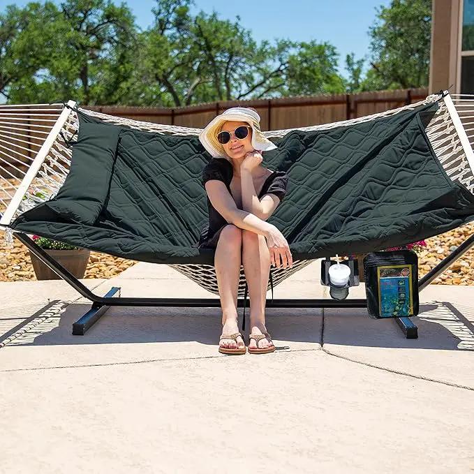 SUNCREAT Patio Portable Hammock with Stand, Outdoor Double Hammock with Stand Included, Gray Green Drops by GreenHaven Gardens