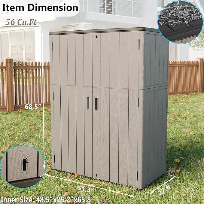 HOMSPARK Outdoor Storage Shed Weather Resistance, Patio Storage Cabinet Lockable Resin Tool Shed for Storage of Bike, Trash Cans, Garden Tools (Shallow Coffee, 66 Cu.ft) by GreenHaven Gardens