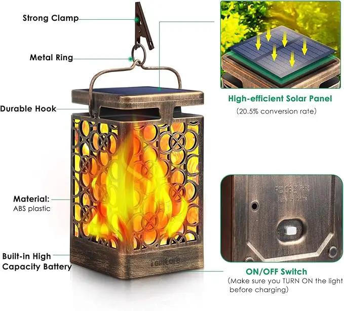 TomCare Solar Lights Upgraded Solar Lantern Flickering Flame Outdoor Hanging Lantern Decorative Lighting Solar Powered Waterproof LED Flame Umbrella Lights for Patio Garden Deck, 2 Pack(Bronze) by GreenHaven Gardens
