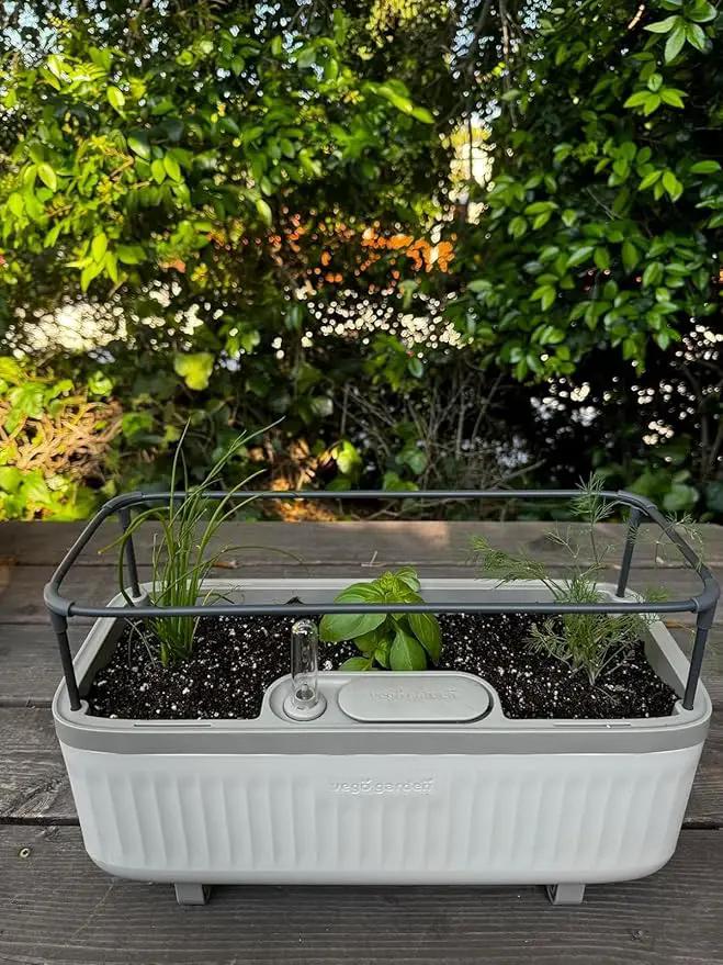 Vego garden 2 Pack Herb Indoor Plant Box, Self Watering Planters Pots for Indoor Plants with Trellis for Kitchen Window Sill or Countertop Plants Cage - Fog Gray by GreenHaven Gardens