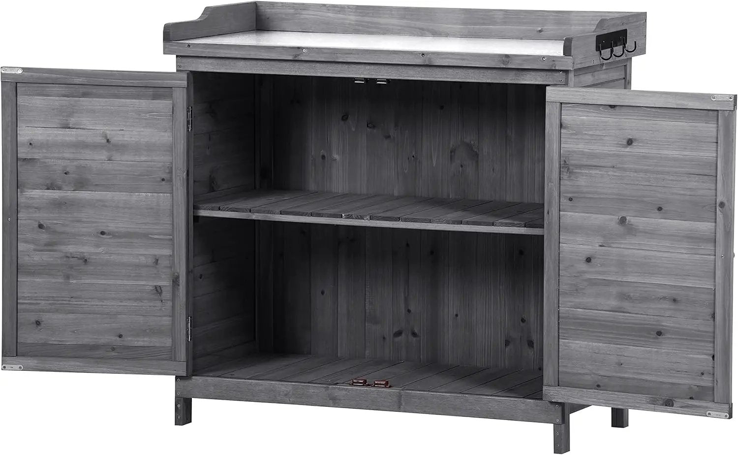 Merax Outdoor 39" Potting Bench Table, Rustic Garden Wood Workstation, Storage Cabinet with 2-Tier Shelves and Side Hook, Grey by GreenHaven Gardens