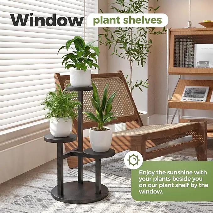 Bamworld 3 Tier Plant Stand Indoor Small Plant Shelf Outdoor Metal Tall Flower Holder Table Support Rack Garden Accessories for Plant Lovers(Black) by GreenHaven Gardens