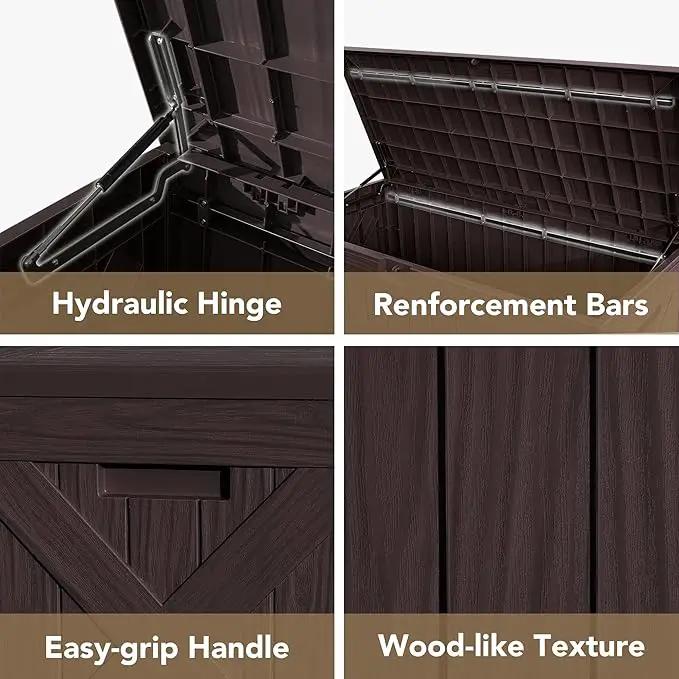 Devoko 120 Gallon Deck Box Resin Outdoor Storage Box Waterproof for Patio, Large Outdoor Storage Bench Lockable for Outside (Deep Brown) by GreenHaven Gardens