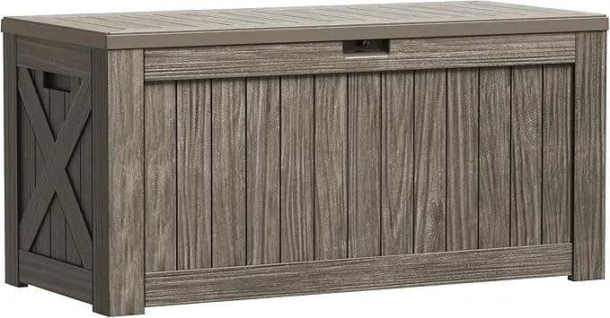 Greesum 120 Gallon Outdoor Storage Box with Lock - Large Resin Deck Box, Reinforced Lid for Garden, Patio, Lawn, Coffee by GreenHaven Gardens