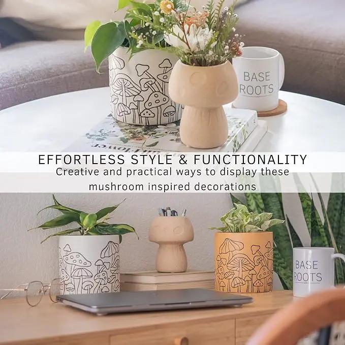 BASE ROOTS Mushroom Planter, Speckled White, Indoor/Outdoor, Holds Small Plants by GreenHaven Gardens