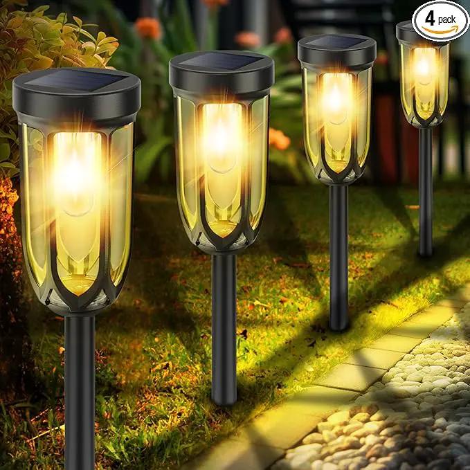 Solar Pathway Lights Outdoor, Bright Solar Lights Outdoor Waterproof IP65, Auto On/Off Driveway Patio Light, LED Solar Garden Lights Landscape Lighting for Walkway Lawn Yard (4 Pack) by GreenHaven Gardens