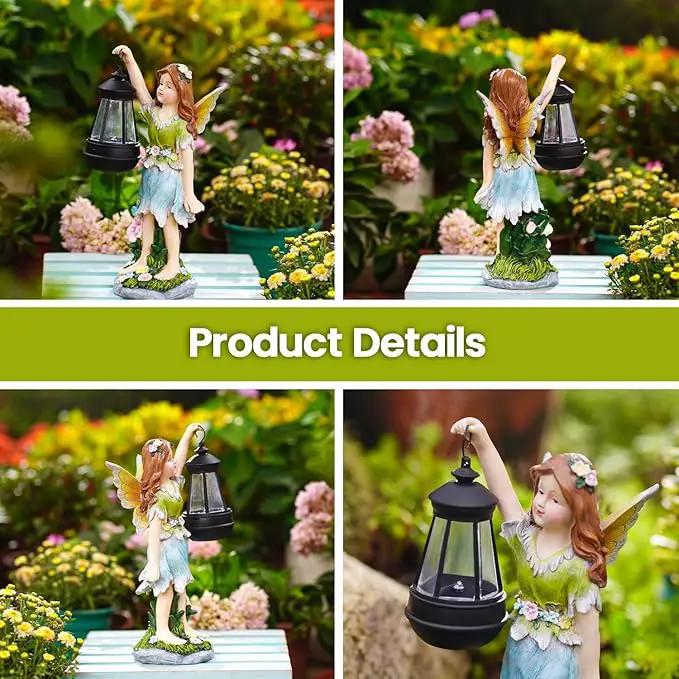 Fairy Garden Statue Solar Garden Fairy with Lantern Light Outdoor Garden Decoration Waterproof Solar Garden Sculpture for Patio Yard Lawn Gift for Mom Grandma by GreenHaven Gardens