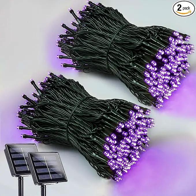 EEW 2 Pack 200 LED Solar Halloween Lights Outdoor Waterproof, Solar String Lights for Outside, Solar Powered Tree Light with 8 Lighting Modes for Xmas Party Garden Yard Halloween Decorations (Purple) by GreenHaven Gardens