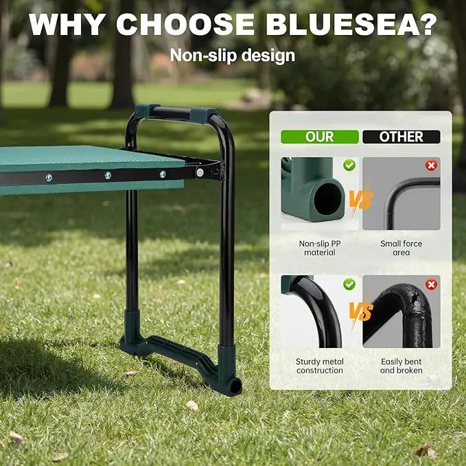 Bluesea Garden Kneeler and Seat - 2-in-1 Heavy Duty Garden Stool & Thick Kneeling Pad with Tool Pouch, Foldable Garden Bench for Planting, Weeding, Seniors, Women (350lbs Capacity) by GreenHaven Gardens
