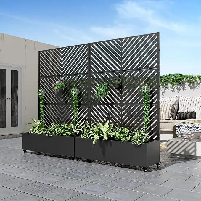 Casaphoria Metal Raised Garden Bed with Trellis and Wheels, 72"x47"x16" Planter Box for Climbing Plants, Vegetables & Vines, Features Drainage Holes and Privacy Screen (Black-Parallel) by GreenHaven Gardens