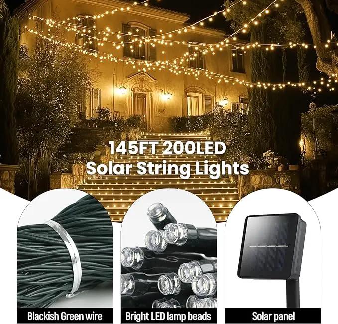 Solar String Lights for Outside, 2 Pack 200 Led Solar Christmas Lights Outdoor Waterproof 82ft Solar Fairy Lights 8 Lighting Mode Solar String Lights Idea for Garden,Courtyards,Trees(Warm White) by GreenHaven Gardens