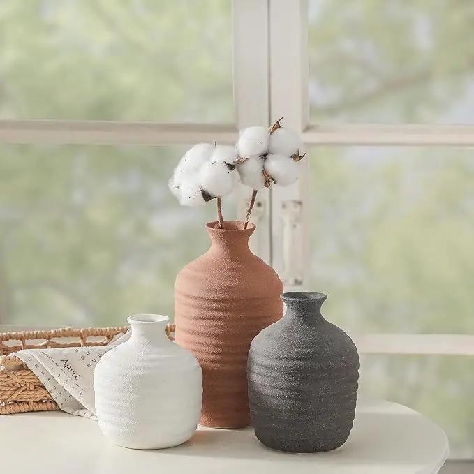 Ceramic Vase Set of 3 Decorative Vase for Home Decor Modern Farmhouse Decor Pottery Neutral Vases for Living Room Bathroom Table Mantel Fireplace Entryway Shelf (02-Brown) by GreenHaven Gardens