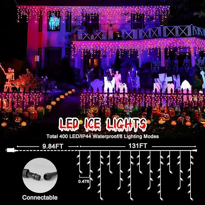 Hezbjiti 400LED Halloween Lights Purple Orange Icicle Lights 32.8FT Halloween String Lights Outdoor Decoration 8 Modes 75 Drops Fairy Lights for Eaves Party Yard Garden Halloween Decor by GreenHaven Gardens