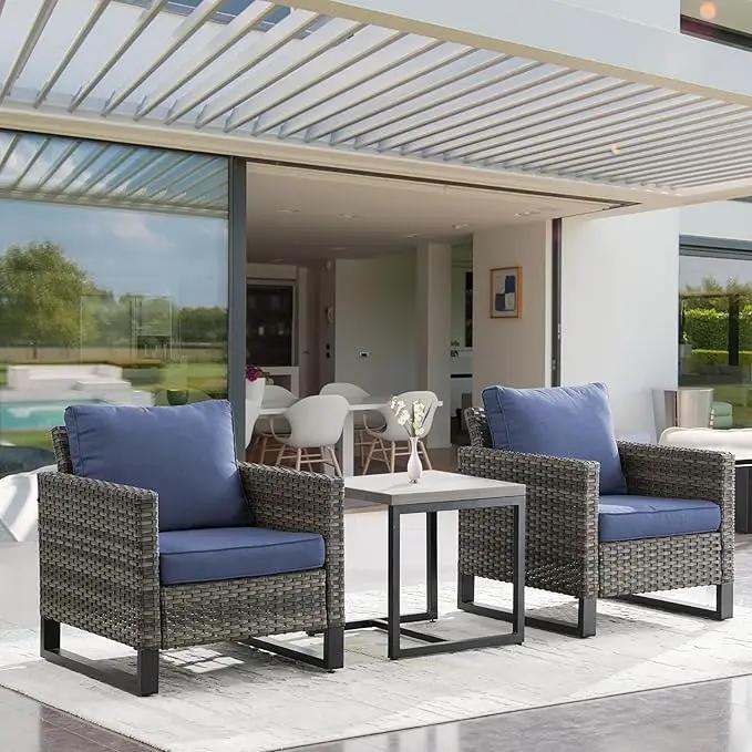 Patio Tables Outdoor Coffee Table - Steel Side Tables End Table for Proch Deck Balcony Garden Squre Grey Tabletop by GreenHaven Gardens