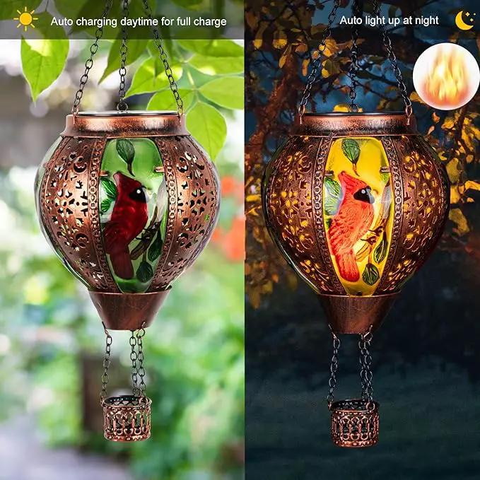 Hot Air Balloon Solar Lantern Outdoor - Flame Hanging Solar Light Waterproof Lanterns for Patio Garden Yard Farmhouse Decor, Great Gift(Cardinal 2) by GreenHaven Gardens
