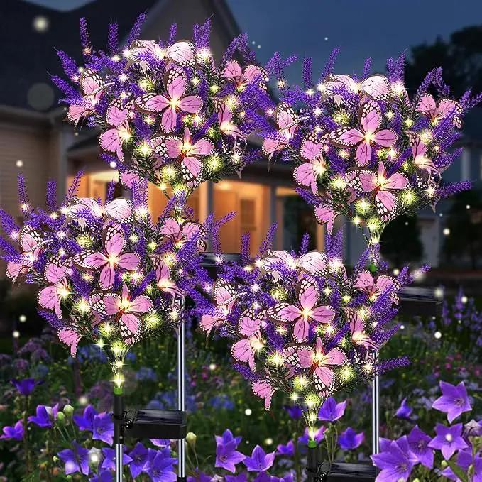 Solar Garden Lights Outdoor, 4 Pack Purple Lavender Solar Butterfly Lights Gardening Gifts for Women, Solar Artificial Flower with Butterfly Purple Garden Decor for Lawn Patio-Warm White by GreenHaven Gardens