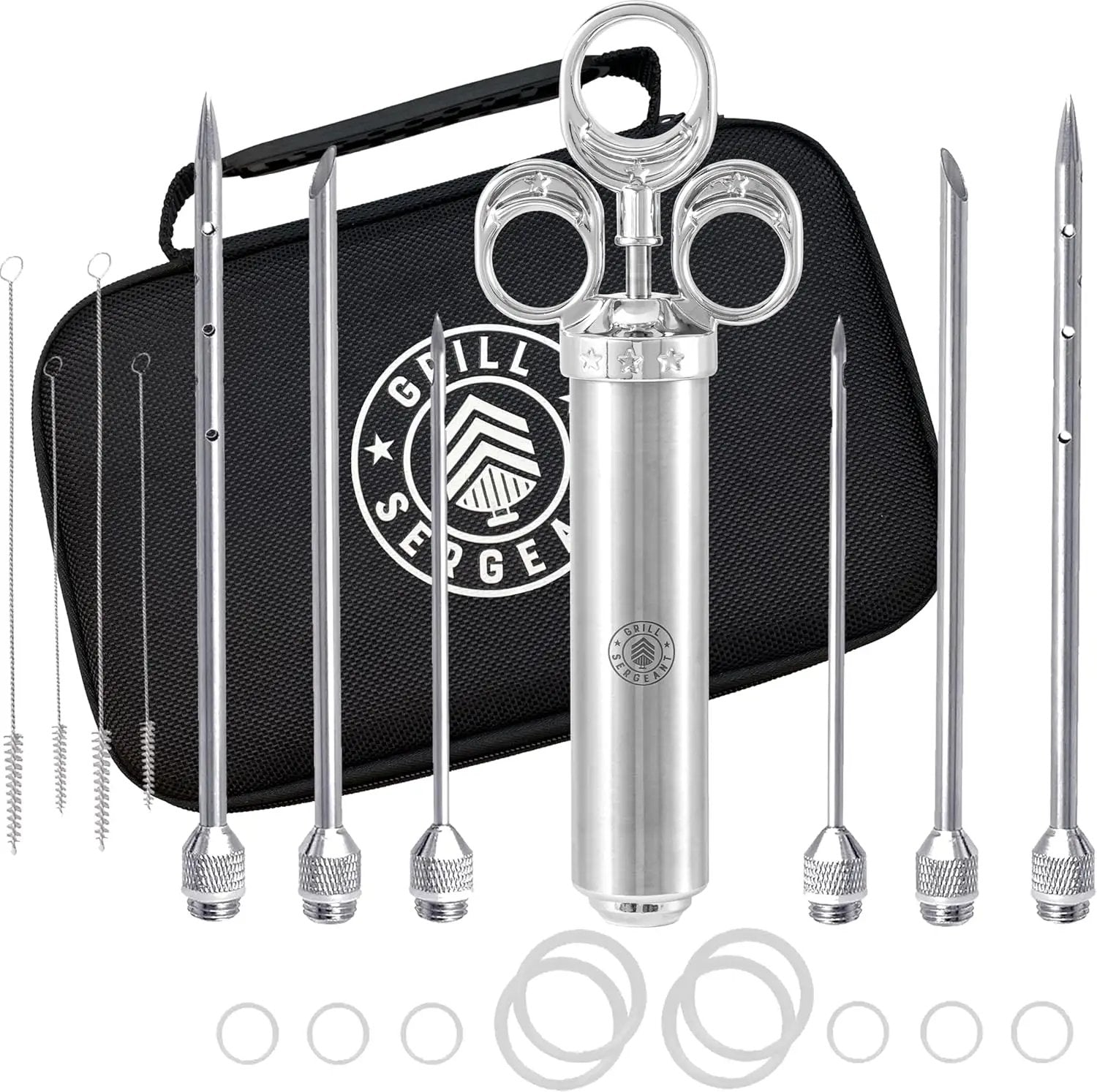 GRILL SERGEANT Professional Meat Injector, Marinade Syringe Set, Forever Guarantee, Zippered Storage & Travel Case, 304 Stainless Steel, No Aluminum, 6 Needles, 2.5 oz Capacity, 4 Cleaning Brushes by GreenHaven Gardens