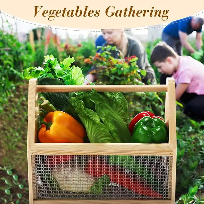 Garden Hod Harvest Basket Garden Harvesting Basket 12 x 10 x 7.5 Inch Pine and Metal Mesh Gardening Hod with Wood Handle for Flower Vegetable Fruit Gathering Supply Gift for Gardener by GreenHaven Gardens