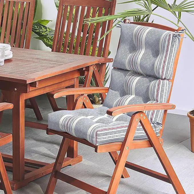 LVTXIII Outdoor Tufted High Back Cushions Set of 2 Patio Seasonal Replacement Rocking Chair Cushion with Ties, Solid Seat and Back Chair Cushion, (44” L x 22W”, Stripe Denim Blue) by GreenHaven Gardens