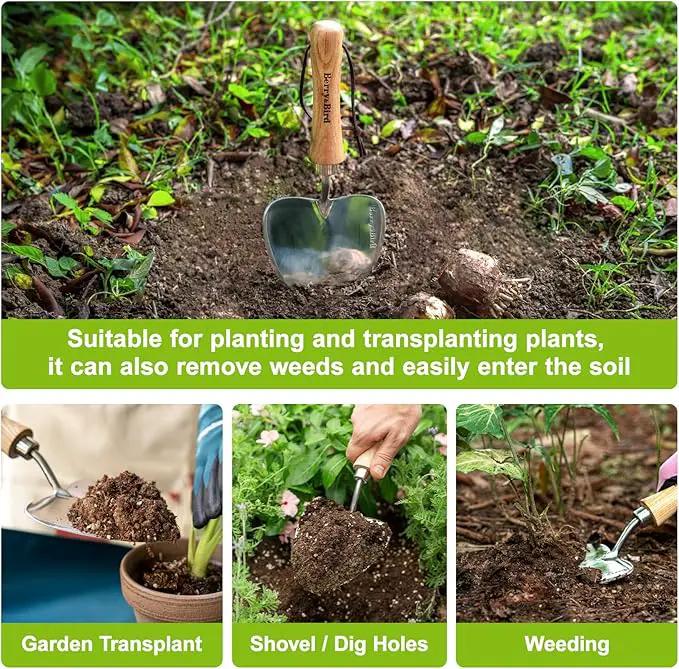 Berry&Bird Perennial Trowel, Oversized Garden Potting Trowel with Sharp Blade Wood Hand Shovel, Stainless Steel Planting Trowel Gardening Tool for Roots,Planting,Digging,Transplanting and Cutting by GreenHaven Gardens