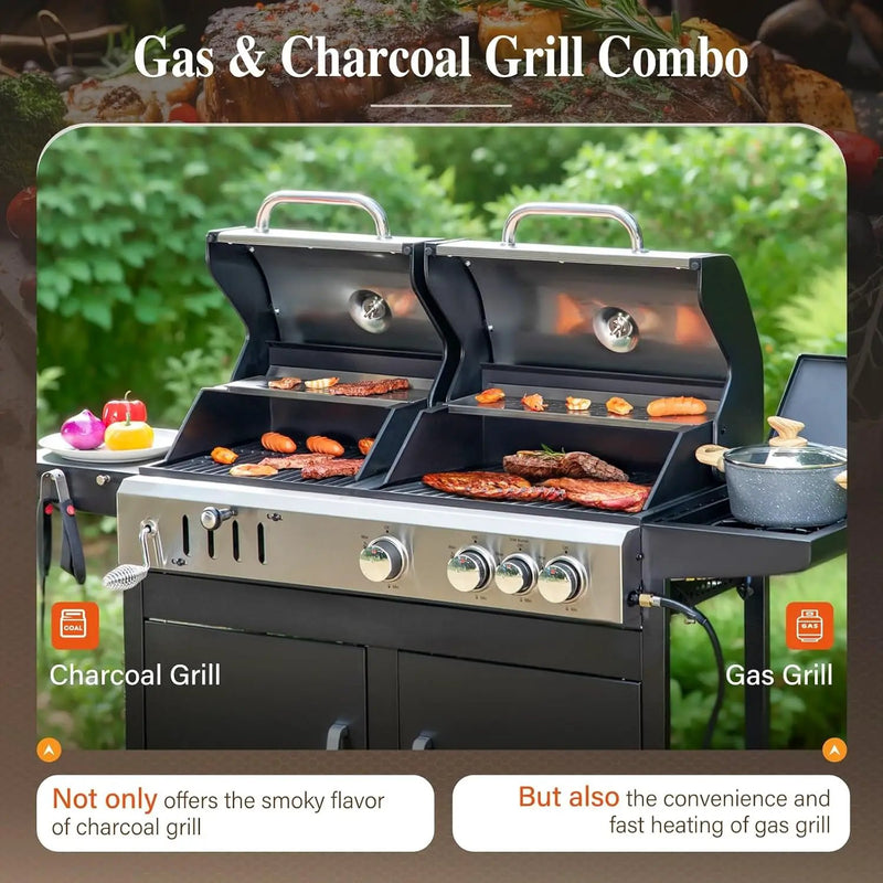Sophia & William Charcoal and Propane Gas Grill Combo with Side Burner & Porcelain-Enameled Cast Iron Grate, Dual Fuel BBQ Grill for Outdoor, Barbecue Grill, 690 SQIN Cooking Area by GreenHaven Gardens