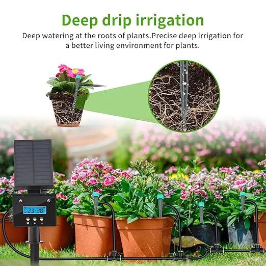 Solar Drip Irrigation System, Automatic Irrigation System for Outdoor Gardening，2200mA Battery and rain Sensing Function,for courtyards, Balconies, Gardens, 10 Potted Plants by GreenHaven Gardens