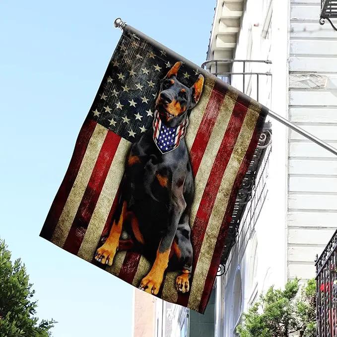 FLAGWIX Doberman Pinscher Flag, American Patriot Dog Flag Decorations - 4th of July Decorations for Home, Outside, House Flag 30x40 - Double Sided, Heavy Duty Canvas Flag Indoor Outdoor by GreenHaven Gardens