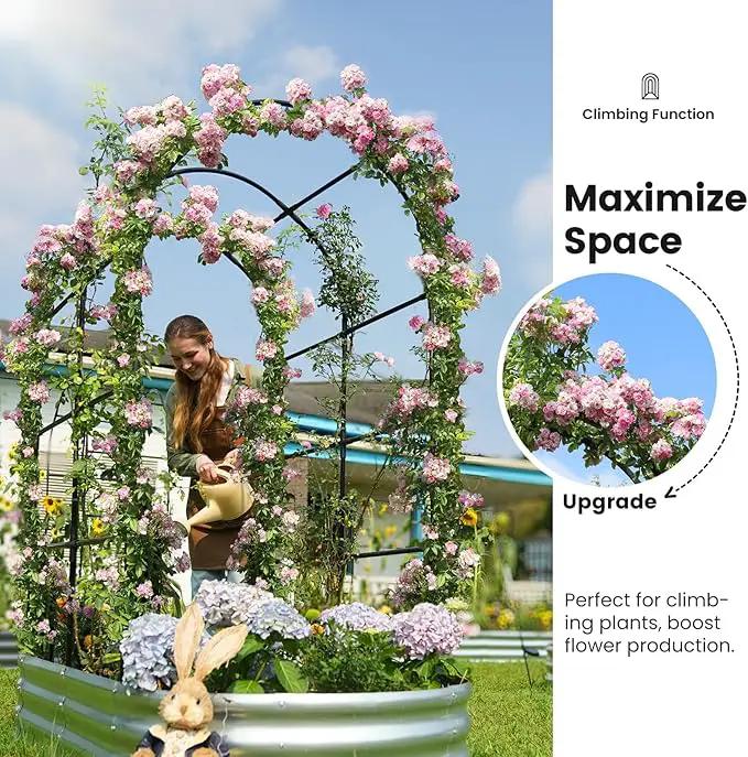 KING BIRD Raised Garden Bed with Arched Trellis Galvanized Planter Garden Box Outdoor for Gardening, Climbing Vegetables, Flowers 5.9x2.95x0.98 Ft, Silver by GreenHaven Gardens