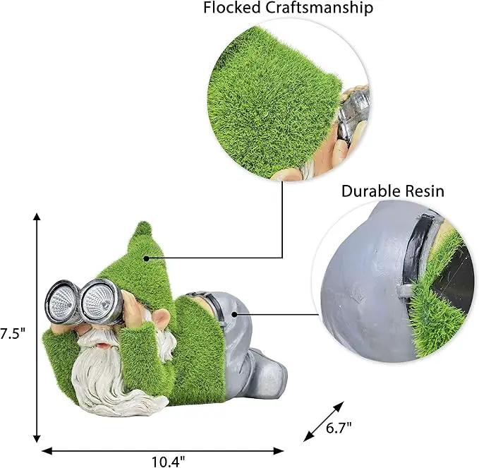 TERESA'S COLLECTIONS Funny Christmas Resin Outdoor Decorations for Yard with Solar Lights, Large Cute Flocked Garden Gnomes for Front Porch Patio, Ideal Gift for Women and Man 7.1" by GreenHaven Gardens