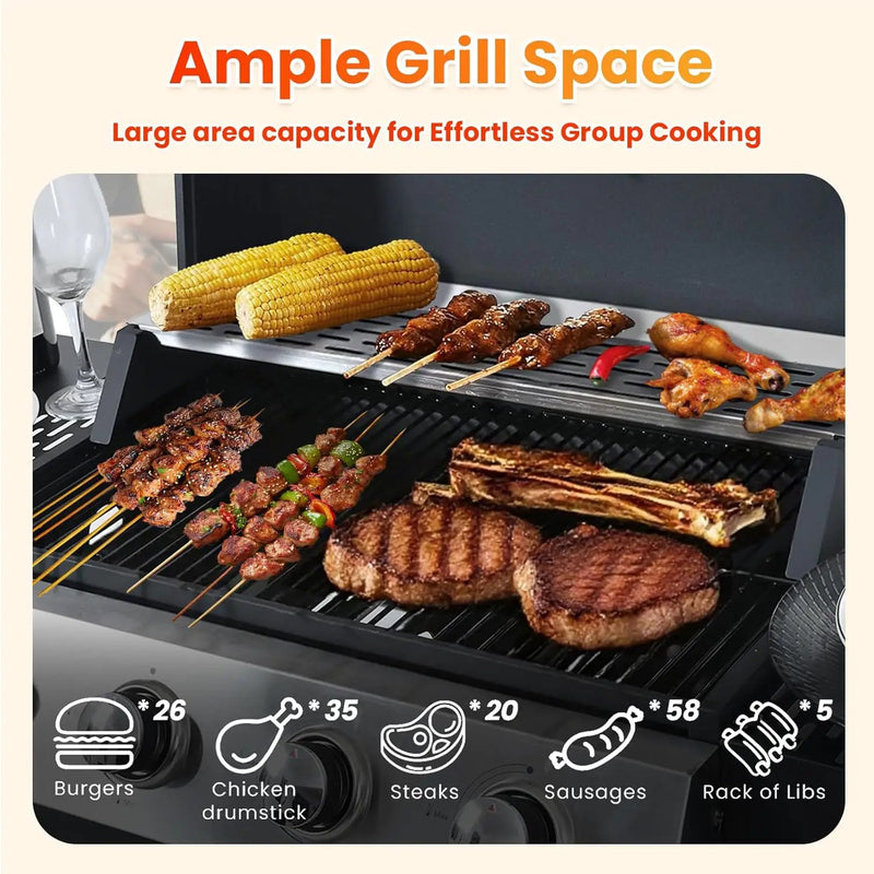 4-Burner Propane Gas BBQ Grill with Porcelain-Enameled Cast Iron Grates, 2 Foldable Side Table, 34,200 BTU Stainless Steel Grill for Outdoor Camping Barbecue Grilling Backyard Cooking by GreenHaven Gardens