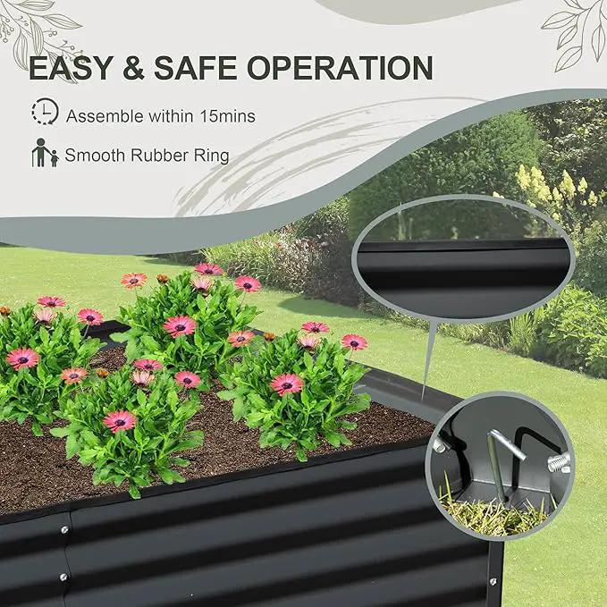 Domi Raised Garden Beds Outdoor, 8x4x1.5Ft Thickening Tall Metal Rectangular Deep Root Box Planter for Vegetables, Flowers, Herbs, and Succulents 1.5" Deep w/ 342 Gallon Capacity - Dark Gray by GreenHaven Gardens