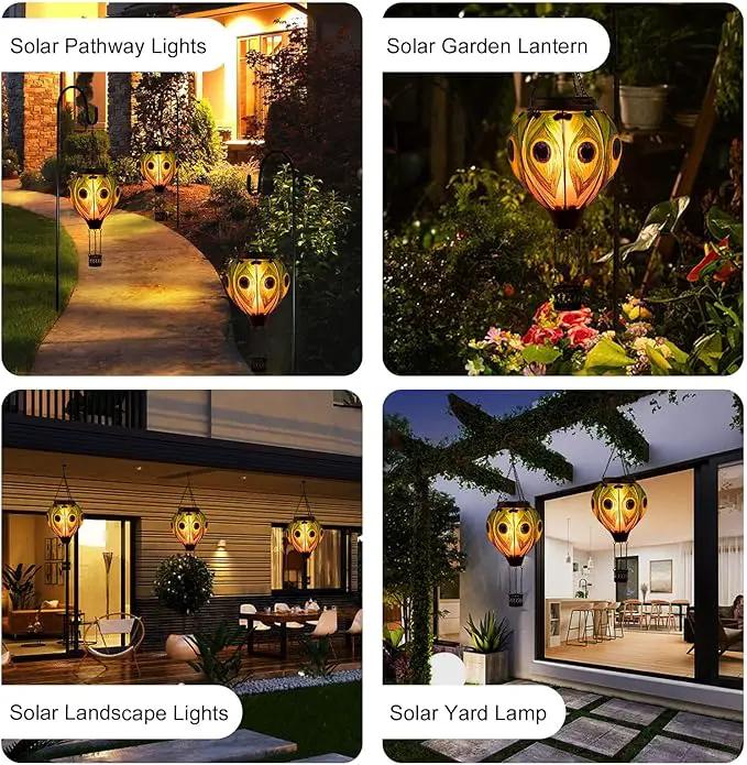 Peacock Hot Air Balloon Hanging Solar Lantern Lights, Flickering Flame Solar LED Candle Lights Outdoor Garden Decorative Metal & Glass Waterproof Lanterns for Yard Patio Farmhouse Decoration by GreenHaven Gardens