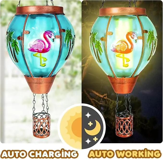 4 Pack Solar Hot Air Balloon Lantern with Flame， Flamingo Glass Solar Outdoor Lights Decorative for Outdoor Patio Garden Decor, Flamingo Gifts for Women Grandma Mom - Flamingo by GreenHaven Gardens