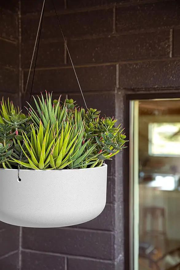 Veradek Mason Series Hanging Kona Planter - Round Planter for Outdoor Balcony/Patio | Made from Plastic-Stone Composite with Hanging Attachment | Modern Décor for, Flowers, Succulents, Small Plants by GreenHaven Gardens