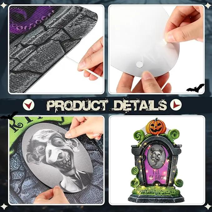 Hiboom 6 Set Large Halloween 3D Changing Face Rip Graveyard Tombstones and 23.6x15.7 Inch Halloween Skeleton Headstone 6 Pcs LED String Lights Halloween Decoration for Yard Garden Lawn by GreenHaven Gardens