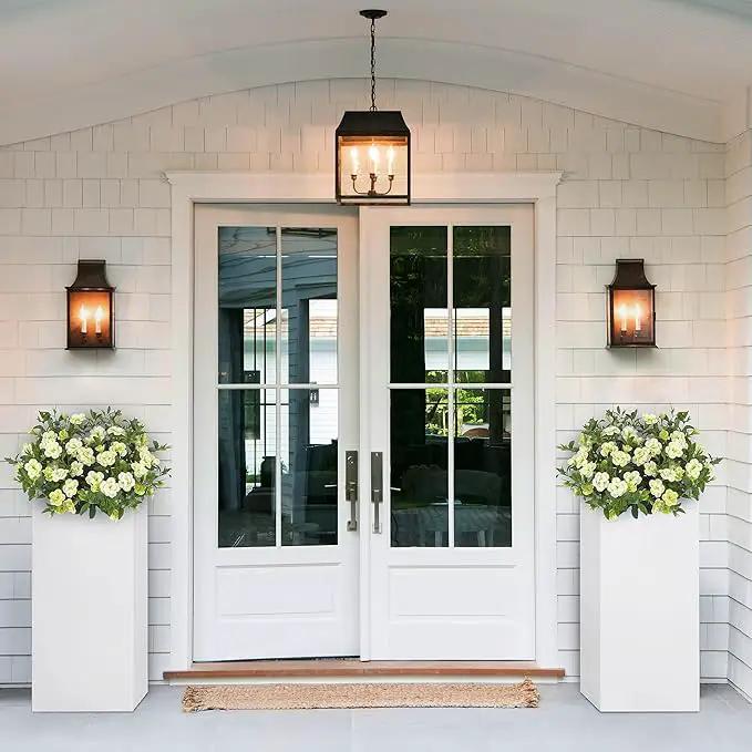 Metallic Heavy Tall Outdoor/Indoor Planter Box, Seamless Metal Planter, Rectangular, 14”Lx14”Wx30”H, ‎25 Pounds Each, Pure White, No Assembly and Seamless, Set of 2 by GreenHaven Gardens