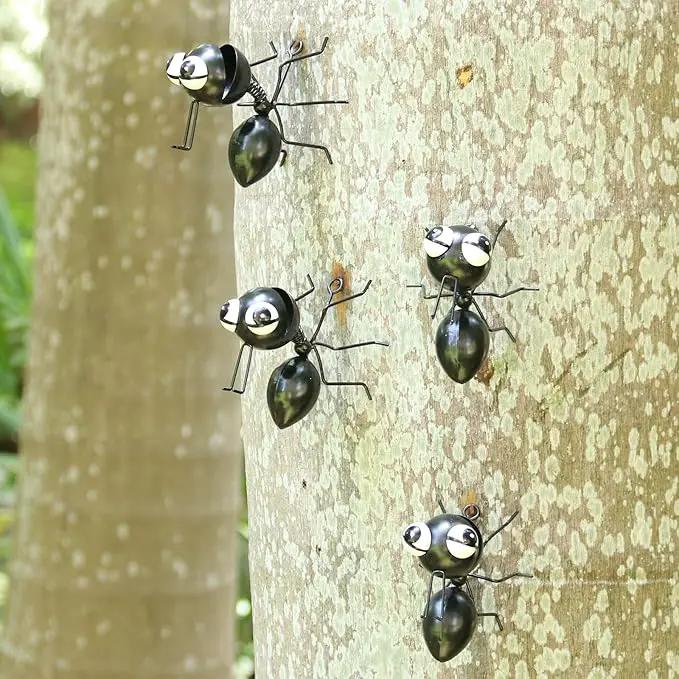 Metal Yard Art Garden Decorative Cute Ant Outdoor Wall Sculptures - Set of 4 Black by GreenHaven Gardens