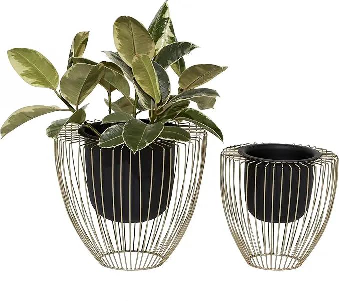 Deco 79 Contemporary Metal, Set of 2 Planters 10", 12"H, Black by GreenHaven Gardens
